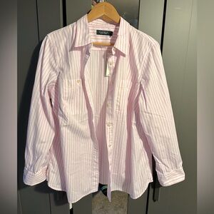 Lauren Ralph Lauren stripped pink and white shirt.